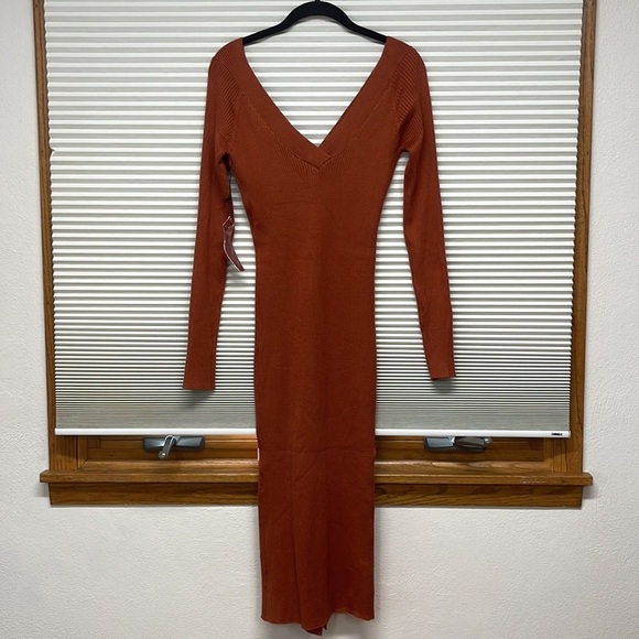 Haute Monde NWT Burnt Orange Knit Long Sleeve Sweater Bodycon Midi Dress - Picture 5 of 9